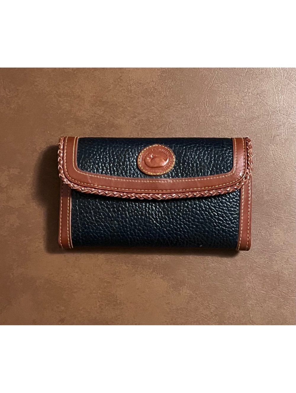Vintage Dooney & Bourke All Weather Leather AWL Black Pebbled Wallet British Tan
